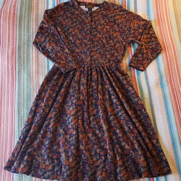 Eddie Bauer Dresses & Skirts - Vintage Eddie Bauer Navy Leaves Dress Modest